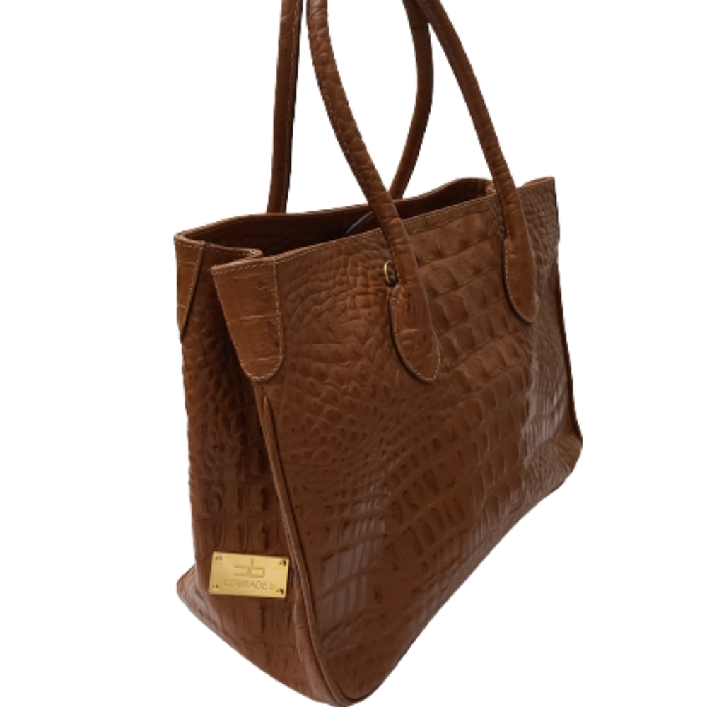 Courage B brown Andre crocodile embossed leather satchel - Picture 3 of 11
